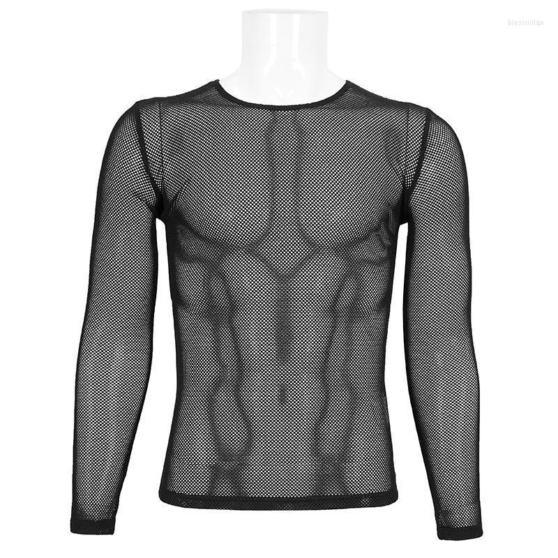 

Men's T-Shirts European And American Punk Rock Style Hexagonal Mesh Long T Sexy Night Discotheque PerformanceMen's Bles22, Tt19802