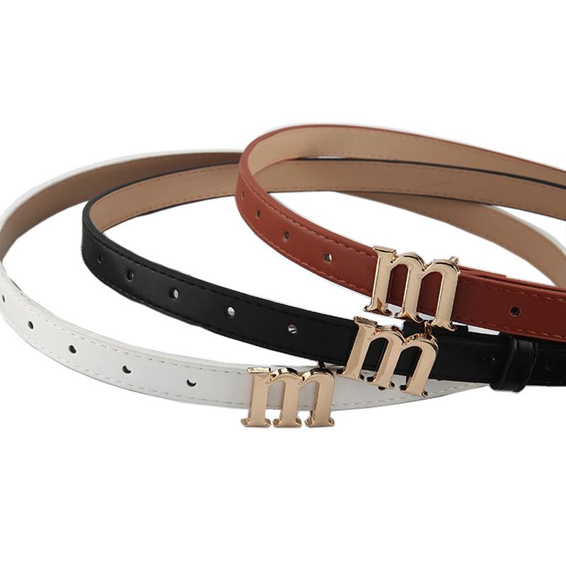 

Belts Letter M Buckle Women Leather High Quality Thin Waist Strap Designer Girdle Female Black Waistband For Jeans Dress, White