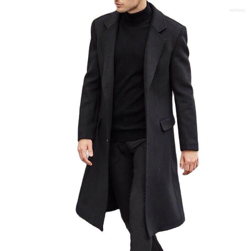 

Men's Wool & Blends 2022 Autumn Winter Mens Coat Solid Long Sleeve Woolen Jackets Fleece Men Overcoat Streetwear Fashion Trench Outerwear Vi