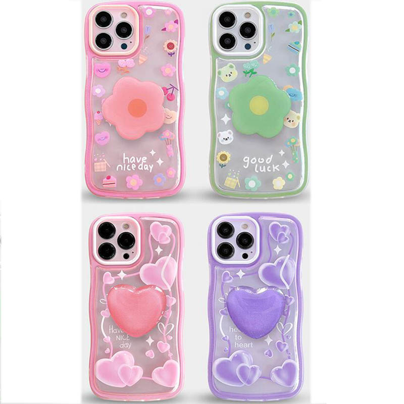 

Cute Flower Love Heart Soft TPU Wave Cases For Iphone 13 Pro Max 12 11 Pretty Lovely Clear Transparent Lover With Holder Bracket Kickstand Lady Mobile Phone Cover Skin, Pls let us know the designs you want