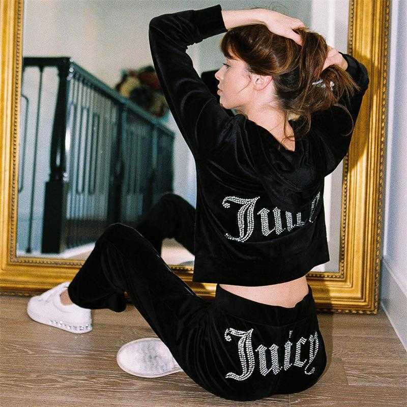 

RETAIL Womens Sweatpants And Hoodie Set Tracksuits Two Piece Pants Velvet Juicy Coutoure Set Track Suit Couture Juciy Coture Sweatsuits, Black