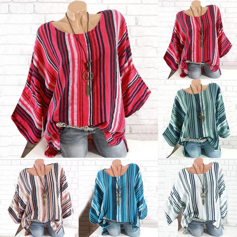 

Women' Blouses & Shirts Round Neck Street Trend Striped Short Sleeve For Women Loose Raglan Shirt Summer Blusas MujerWomen, Green