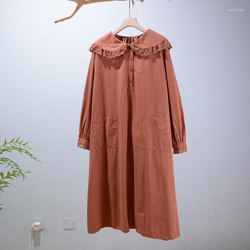 

Casual Dresses 2022 Autumn Solid Long Sleeve Large Pockets Loose MIdi Dress N139, No.2