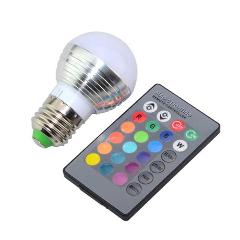 

1Pcs 3W 5W 7W 10W RGB Decoration LED Bulb E27 GU10 AC 110V 220V LED Lamp with 24keys Remoter Dimmer Colorful Night lighting free ship D2.5