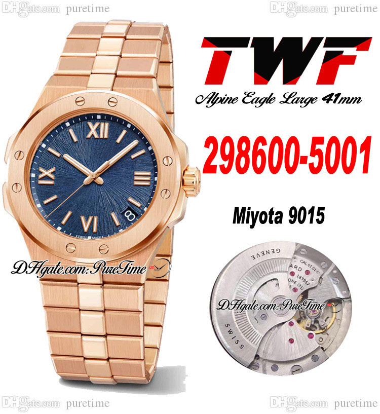 2022 Alpine Eagle Large 298600-5001 Miyota 9015 Automatic Mens Watch 41 Rose Gold Blue Roman Texturd Dial Stainless Steel Bracelet Super Edition