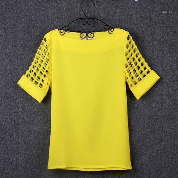 

Summer Chiffon Blouse Sexy Women Ladies Hollow Sleeve Slash Neck Loose Solid Shirts Plus Size Casual Tops Women's Blouses, White