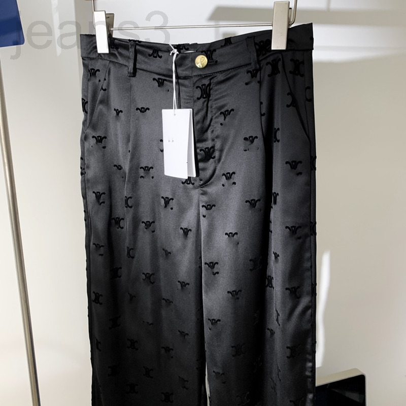

Men's Pants designer Summer new ice silk wide leg pants Arc de Triomphe old flower acetic acid high waist hanging black thin straight women 6085, Black (same day delivery)