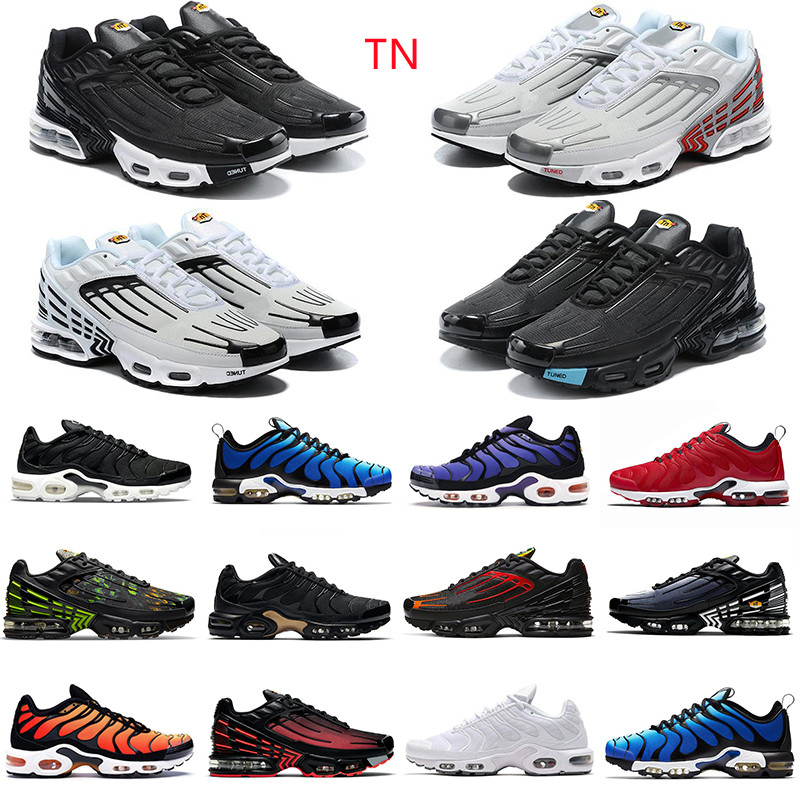 Chaussures de course tn plus 3 entraîneurs pour hommes chaussures triples noirs laser bleu race hyper violet argenté rouge fumé gris gris sportif