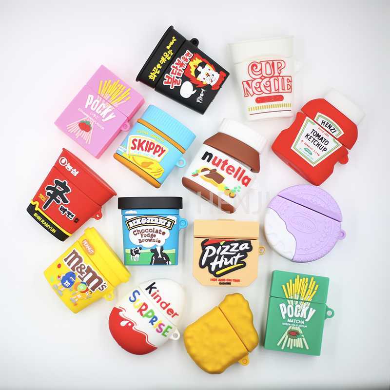 Fun Cartoon French Fries Wireless For Airpods 1 2 Silicone Eaphone Charging Box Case Couples Soft Cover Cases With The Ring