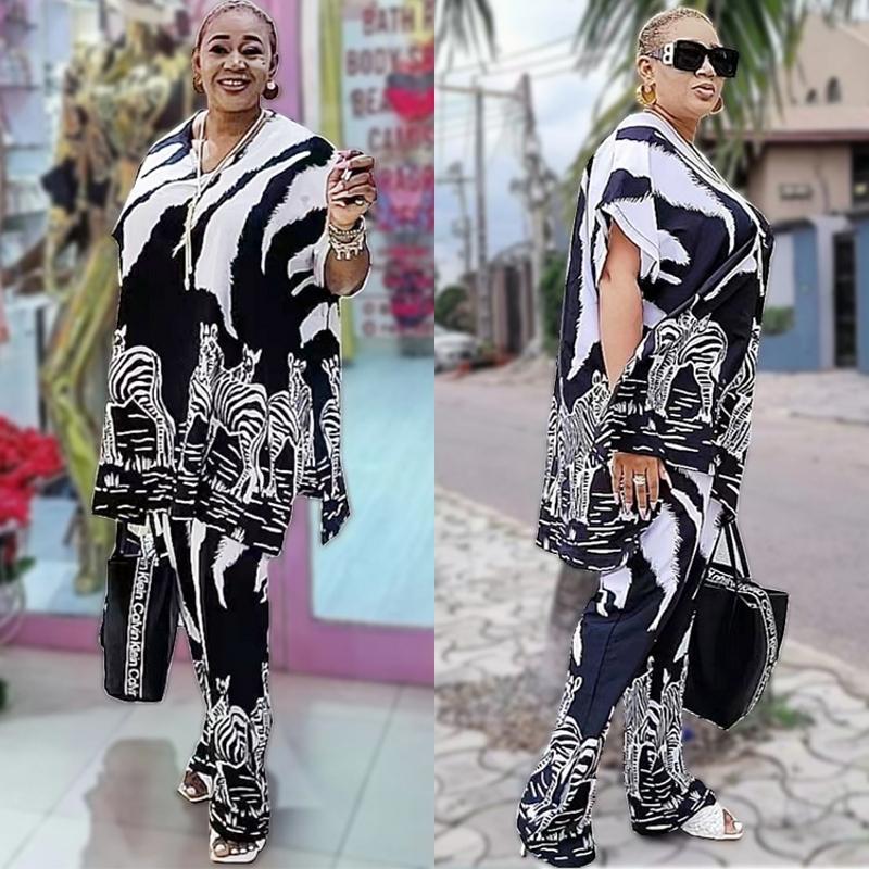 Vêtements ethniques Deux pièces Ensemble Africain Dashiki Mode Fleur Imprimer Costume Top Pantalon Super Élastique Fête Pour Femmes Tenues Afriqu