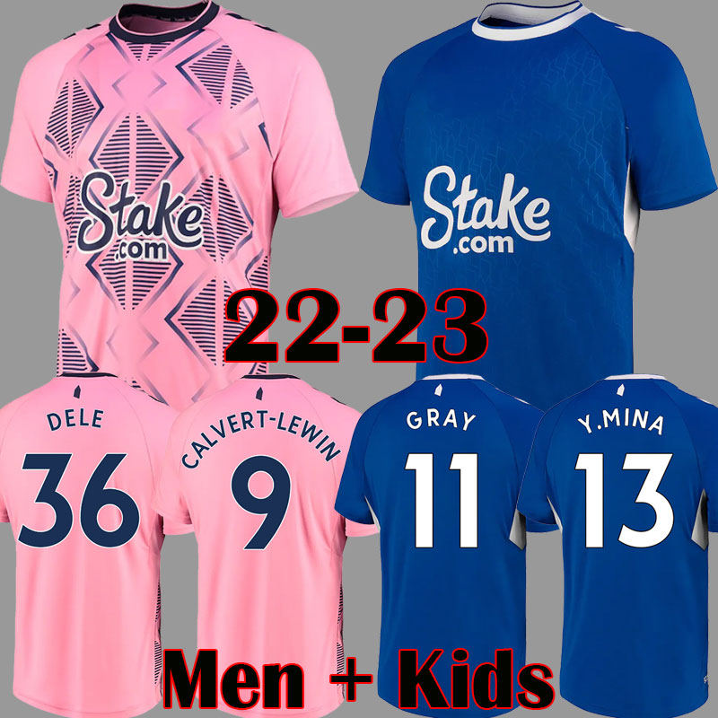 

22 23 EVE home soccer jerseys CALVERT-LEWIN GRAY TOWNSEND DOUCOURE Y.MINA HOLGATE MYKOLENKO GORDON 2022 2023 Away everton third football shirt men kids kit set 999