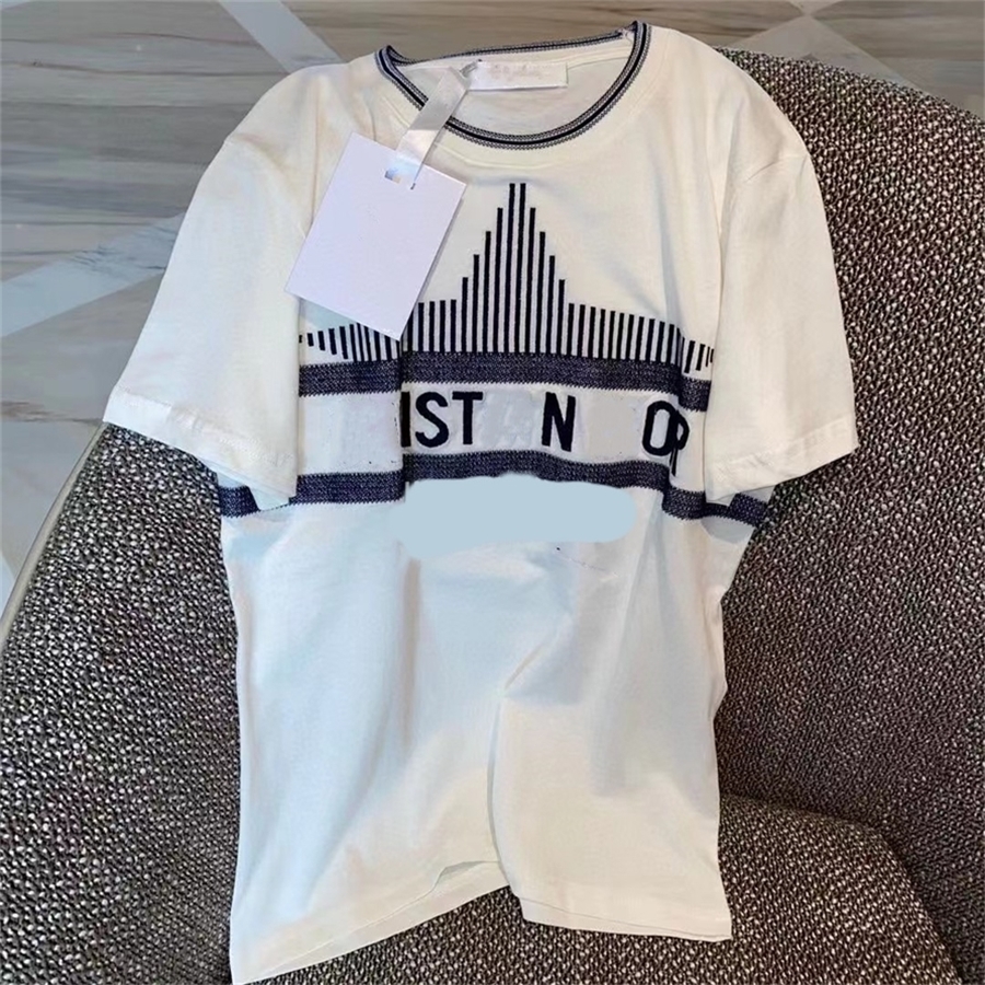 Été Nouvelle mode Dijia Stripe broderie Simple Leisure Youth Round Neck Couple T-shirt Sleeve courte 55% de réduction sur la vente