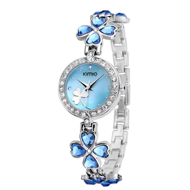 

Wristwatches Kimio Brand Love Heart Crystal Strap Clover Bracelet Watch Inlay Rhinestone Waterproof Quartz Dress Watches Fashion Clock Reloj, White watch