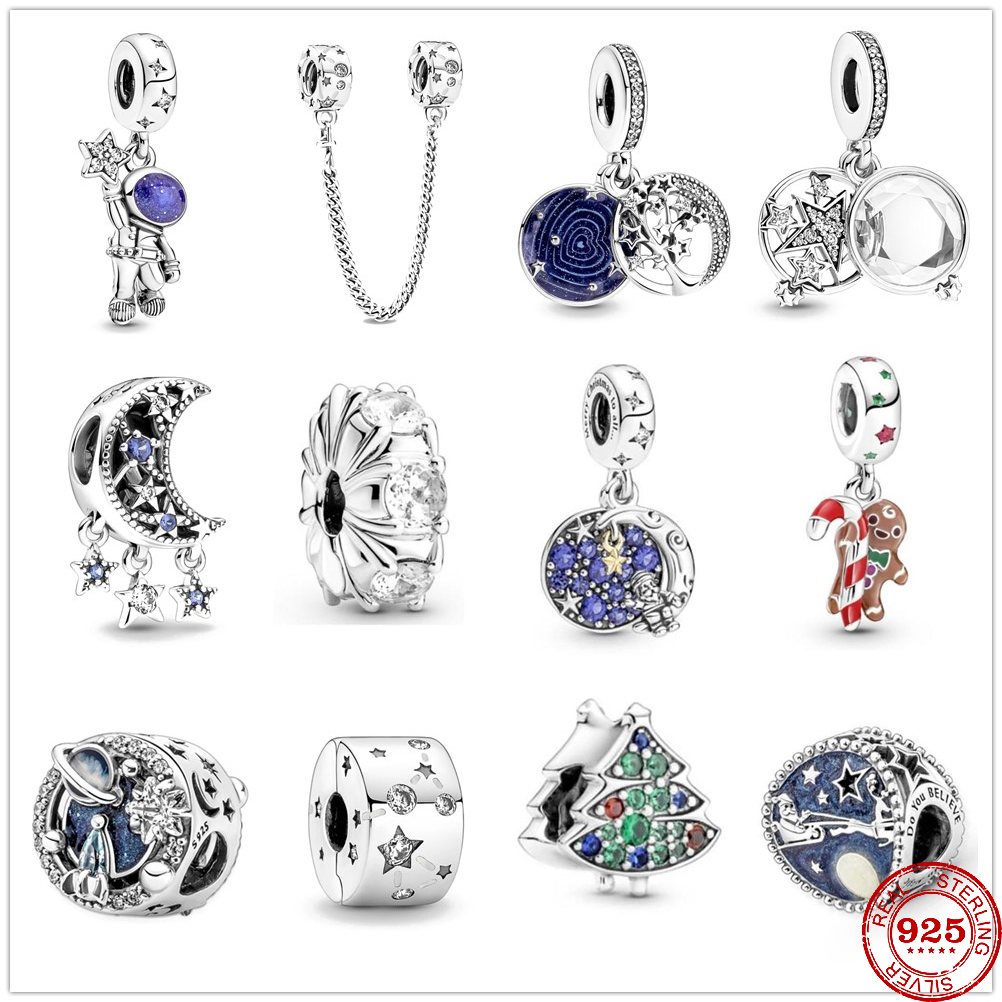 

925 Sterling Silver Dangle Charm Tree New Galaxy Series Astronaut Cookie Christmas Tree Bead Fit Pandora Charms Bracelet DIY Jewelry Accessories