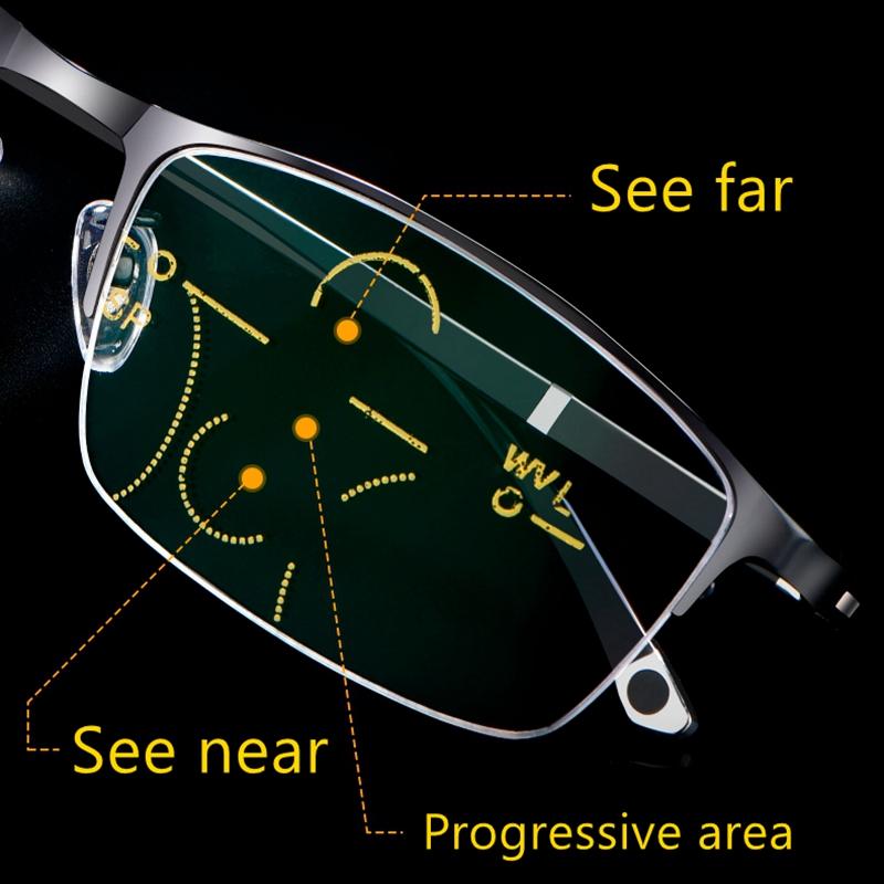 

Sunglasses Metal Titanium Multifocal Reading Glasses Progressive Bifocal Anti Blue Ray UV Protect Presbyopic Half Frame Men Women