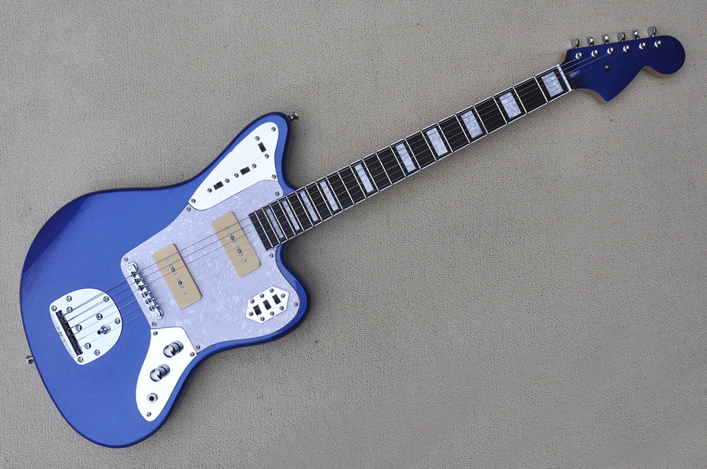 

Factory Custom Metal Blue Electric Guitar with White Pickguard,Rosewood Fretboard,Block Fret Inlay,Can be Customized