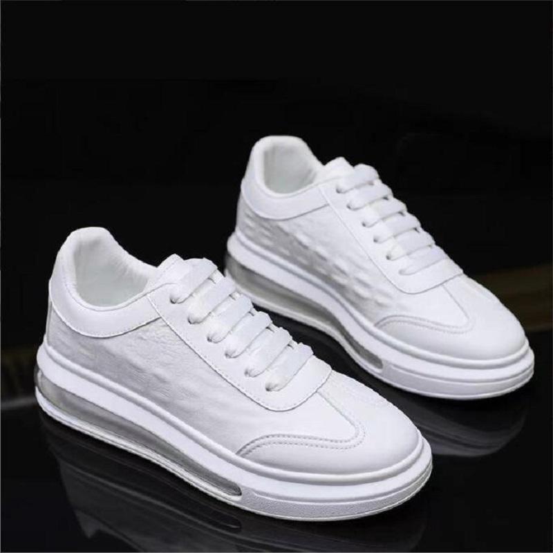 

New Men Cool Leather Shoes Air Cushion Sneakers Street Trend Crocodile Print Man Casual Sport Walking Shoes, Black