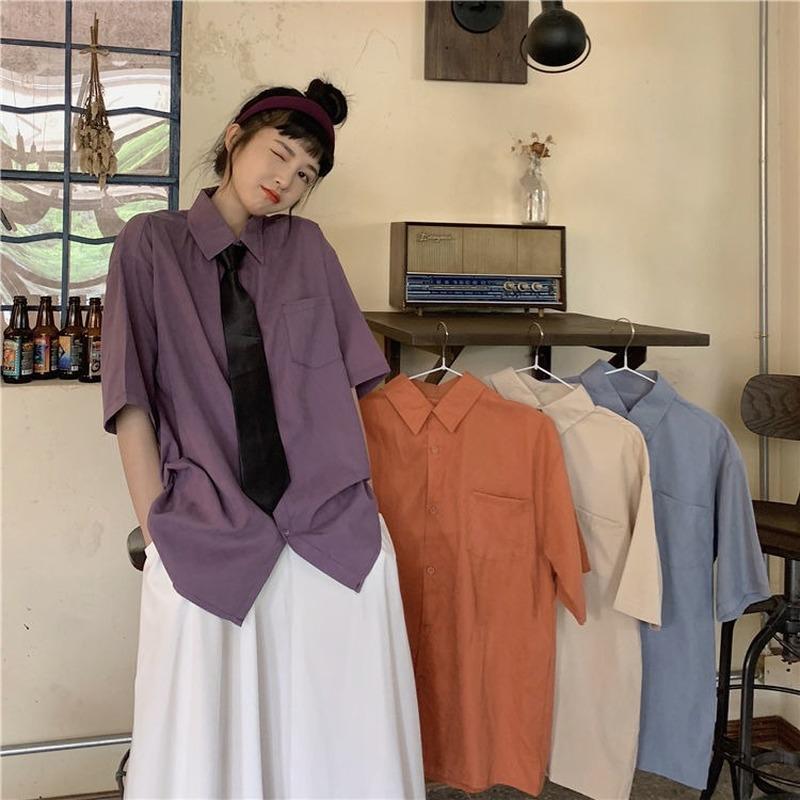 

Women' Blouses & Shirts Women Vintage Blouse With Bow Tie Summer 2022 Fashion Korean Style Oversized Short Sleeve School Shirt Kpop Purple, Khaki