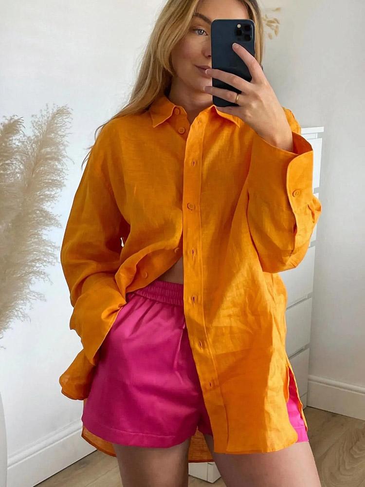 

Women' Blouses & Shirts XIKOM 2022 Women Fashion Patch Pocket Oversized Poplin Vintage Long Sleeve Button-up Female Blusas Chic Tops, Multi