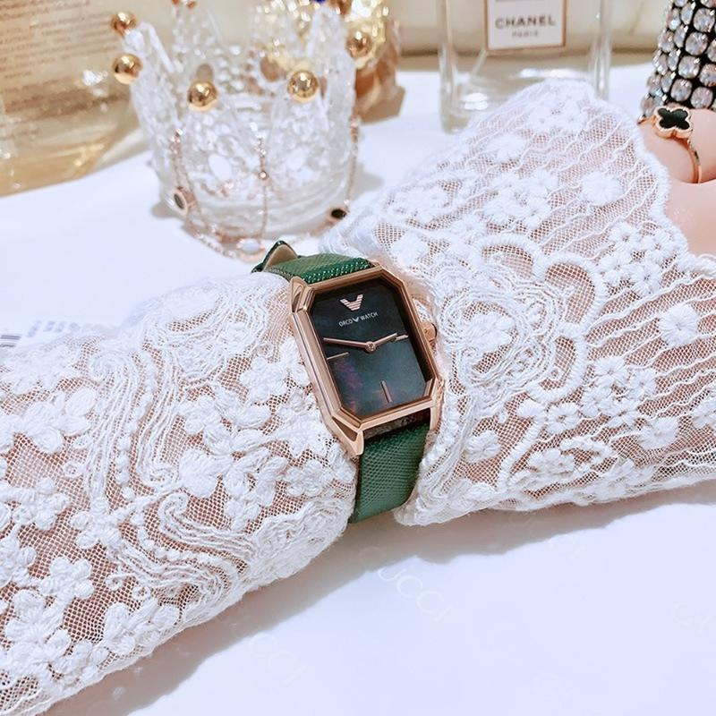 

Wristwatches 2022 European Women's Luxury Watch ORCO Rectangular Green Ladies Watch. Vintage Malachite Small Fashion Simple, Black