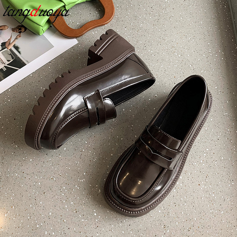 

Chunky Loafers women Leather Pumps Shoes Retro Round Toe Mary Janes Pumps with Platform Med Heels Spring Lady Vintage Shoes 2022, Black matte