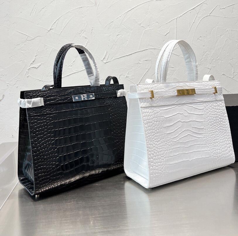

Luxury High Quality Alligator Print Leather Totes Solid Color Designer Large Capacity Womens Elegance Metal Buckle Cattlehide Handbags Single Shoulder Cross Body, White