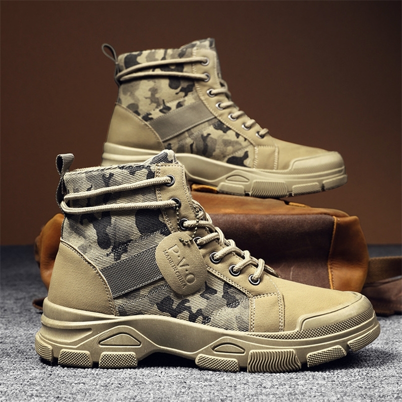 

Autumn Military Boots for Men Camouflage Desert Boots High-top Sneakers Non-slip Work Shoes for Men Buty Robocze Meskie 220616, Black