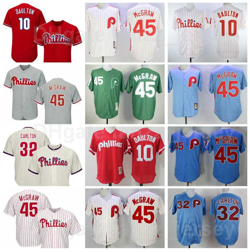 

1921 1948 1950 1983 Retire Baseball 10 Darren Daulton Jerseys Vintage 45 Tug McGraw 32 Steve Carlton 8 Juan Samuel Stitched Flexbase Retro Red White Blue Grey Green