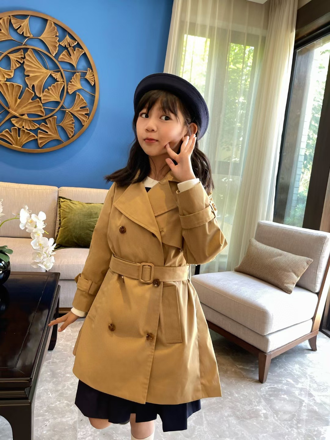 Girls Coat Skirt Windbreaker Tench Coats Baby Clothes Hooded Kids Designer Top Waterproof Fabric Cuff Letter Embroidery Button Lettering Fasion K-image-787910026