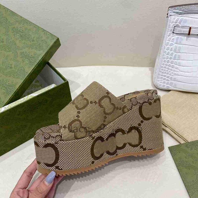 

Women Slipper Designer Wedge Sandal For Woman Platform Sandals Embroidered Real Leather Sliders Summer Flip Flops Slides Luxurious Shoe With Box, 1#