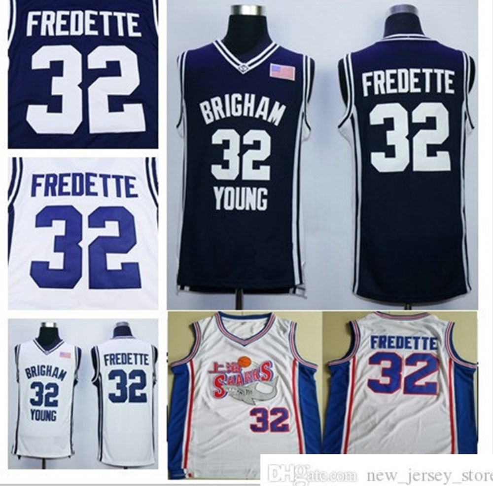 

Stitched NCAA Cougars Brigham 32 Young Jerseys College Basketball Navy White Jimmer #32 Fredette JerseyShirts University, Ivory
