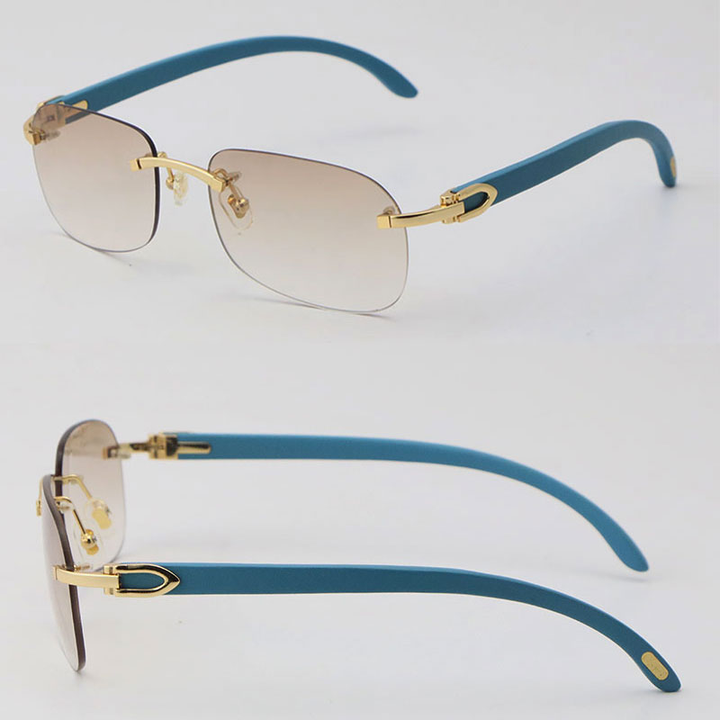 

Mens T8100624 Blue Wooden Sunglasses Metal Rimless Outdoor Design Classical Model Glasses Driving Man Woman Eyeglasses 18k Gold Frame Wood glasses Size:57-18-140MM