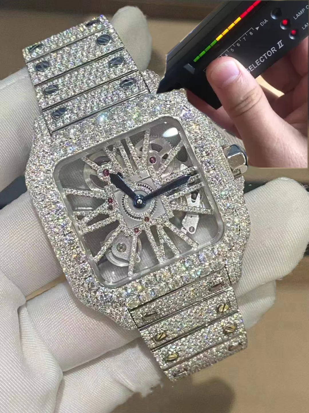 Designer Custom Skeleton Silver Moissanite Diamond Watch Pass Tested Quartz Movement Top Men's Luxury Full Frozen Sapphire Watch With Box-image-762770541