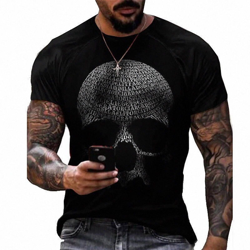 

men's Tee T shirt 3D Print Graphic Prints Skull Round Neck Daily Holiday Print Short Sleeve Tops Casual Designer Big and Tall Black / Red Black Gray / 97gu#