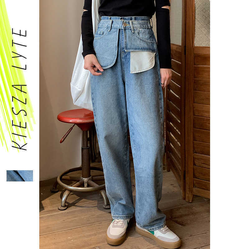 

Woman Denim Pants Straight Loose Wide Leg Casual Chic Fashion High Waist Blue Jeans Trouser Streetwear Outfit 210608