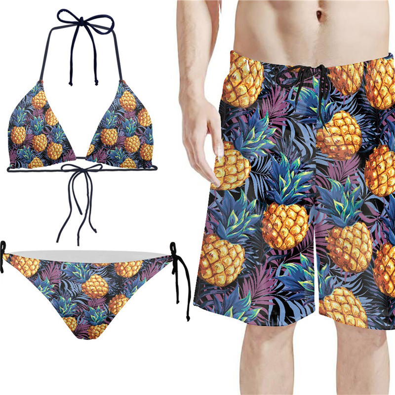 

Doginthehole Matching Couple Swimsuit Tropical Pineapple Print Women Sexy Bikini Men Swimming Shorts Plus Female Beachwear 220616, Ysfb01762brz34