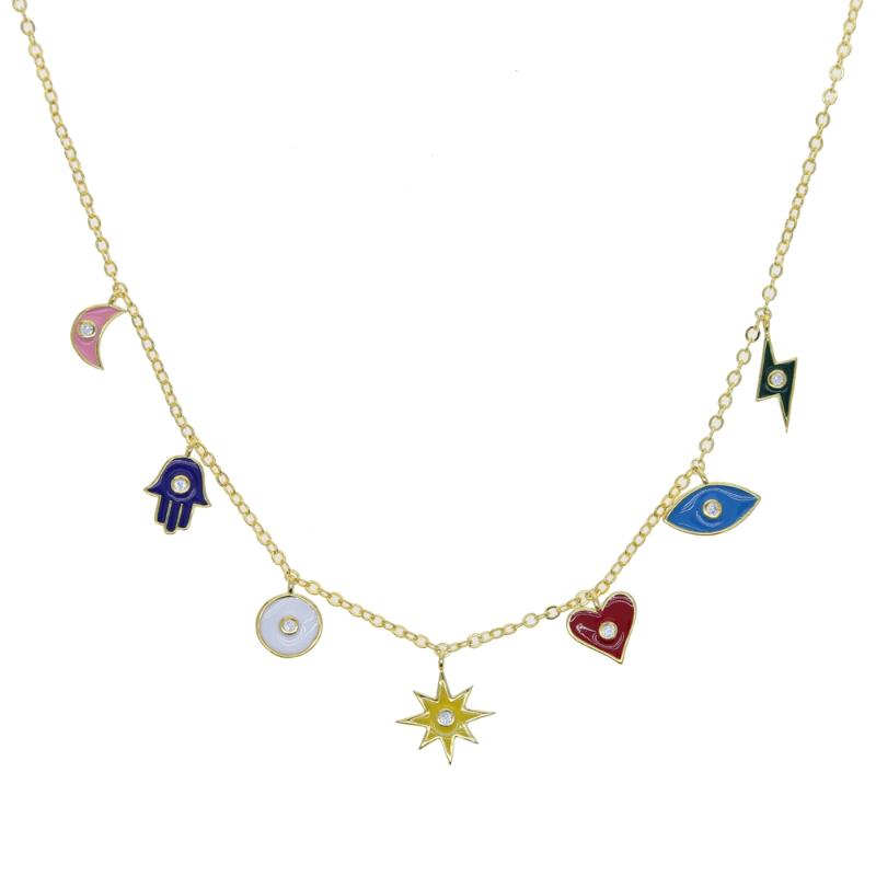 

Chains Colorful Enamel Charm Girl Women Jewelry Lovely Moon Eye Hand Bolt Heart Charms Gorgeous Choker NecklaceChains