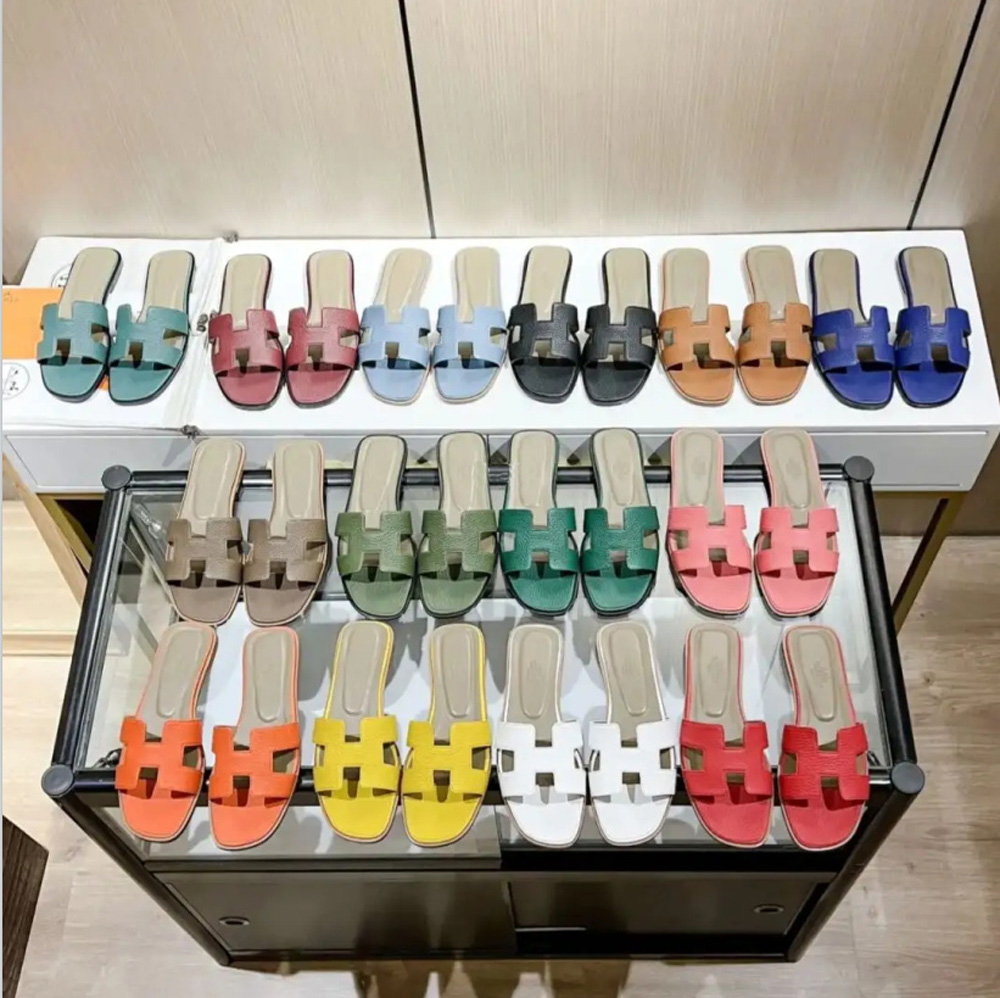 Hermes slippers ladies designer shoes 2022 new leather outer wear beach sandals flat flip-flops casual fashion all-match women's shoes