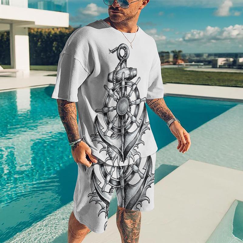

Men's Tracksuits Interesting Men's T-shirts Set Boat Anchor 3D Summer Fashion Trend Personality Tops Casual Short Sleeve O-Neck Streetwe, Kz-ot94