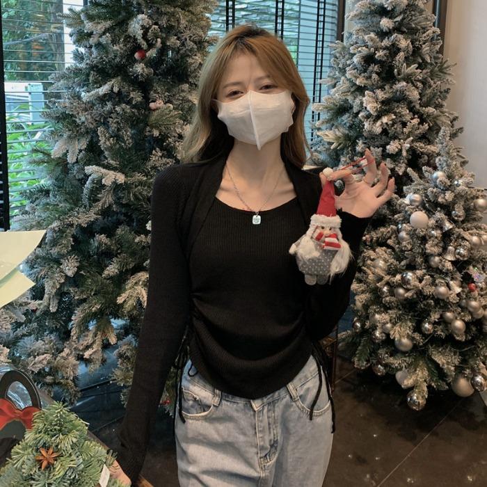 

Women's Sweaters Pure Desire Design Feeling Draw String Long Sleeve Knit Sweater Inside The Female Autumn/winter 2022 Black Top Coat, White;black