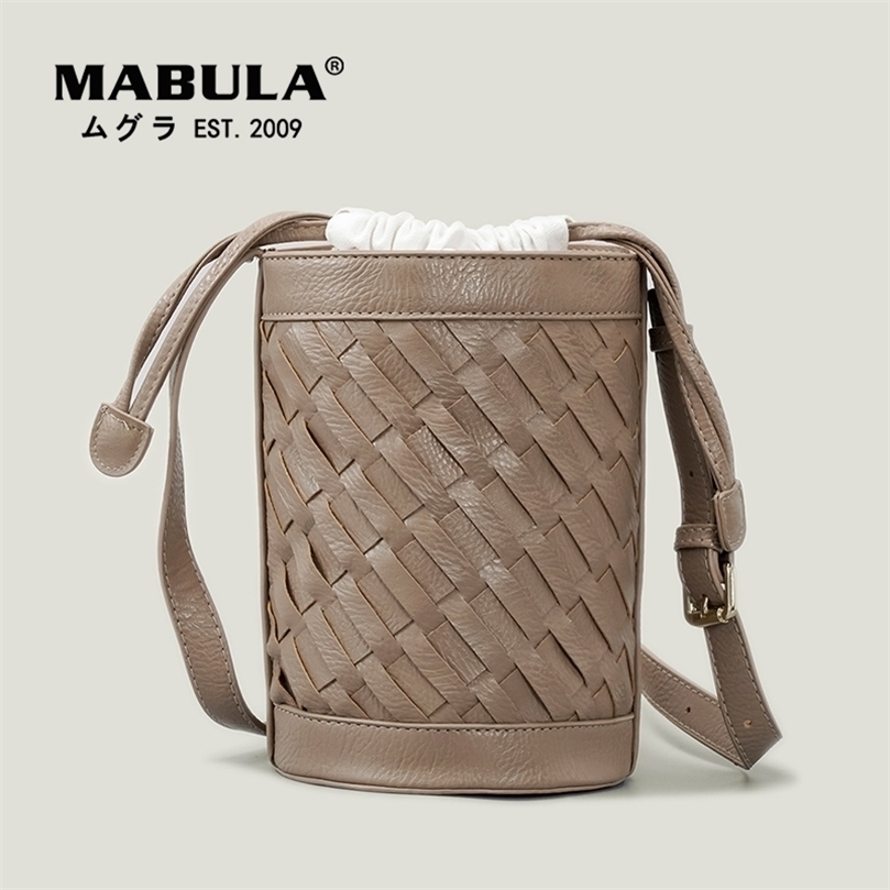 

MABULA Women Shoulder Woven Bags Simple Casual Knitting Bucket Crossbody Bag For Lady Small Summer Rattan Handbags 220815