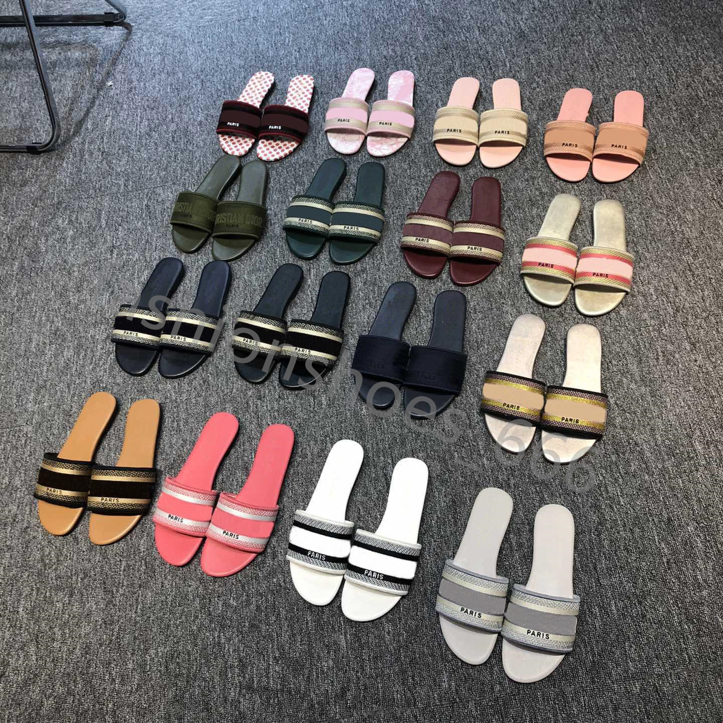 

2021 Women luxury Designer Sandals Slippers Leather Summer Flat Slipper Embroidery fashion beach woman Big head Rainbow letters 35-42 With Box
