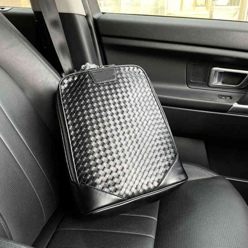 

Shoulder Bags Work and Leisure High Capacitybags Men Handbag Woven Leather Luxury Designer Brand Male Backpack 220314, Black