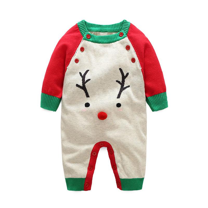 

Jumpsuits Christmas Autumn Winter Baby Boy Girl Long Sleeve Cartoon Knit Rompers Kids Born ClothesJumpsuits, Albb325 green