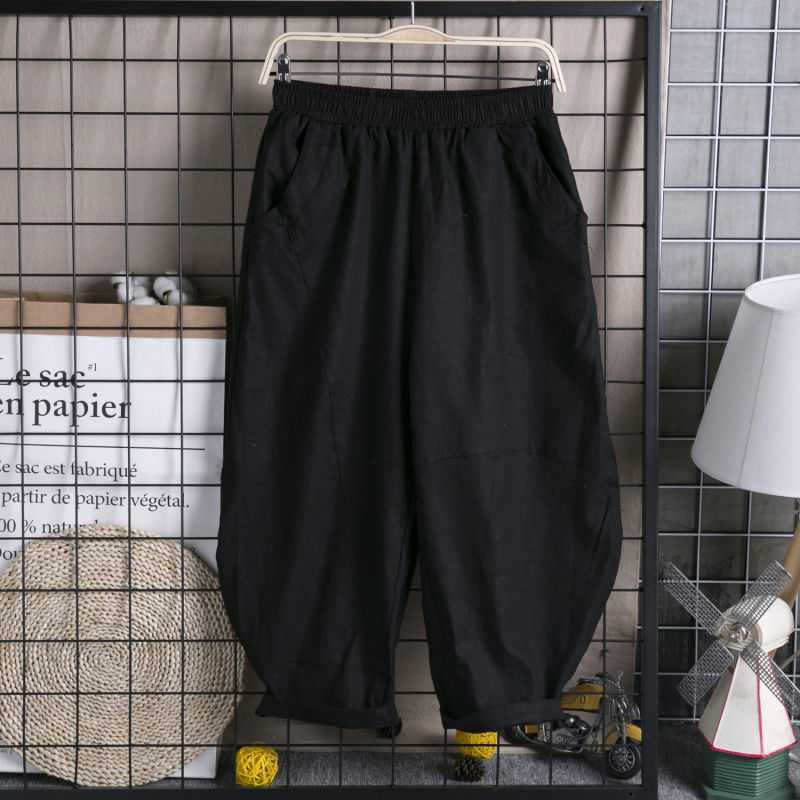 

Men's Pants Woofin Nine Points Wide Leg Bloomers Summer Men's Chinese Casual Style Linen Solid Color Material Cool Four SeasonsMen's Men