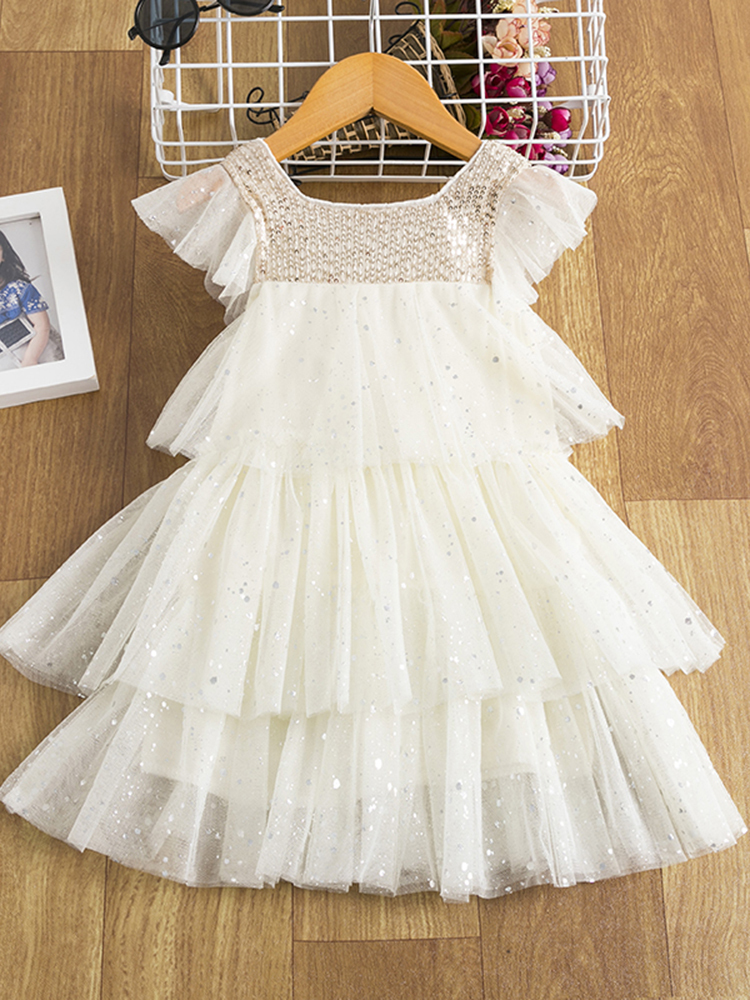 

Girls Princess Mesh Layers Cake Dresses For Kids Sequin Elegant Party Tutu Prom Wedding Vestidos Summer Children Ruffles Clothes 220614, Style 9