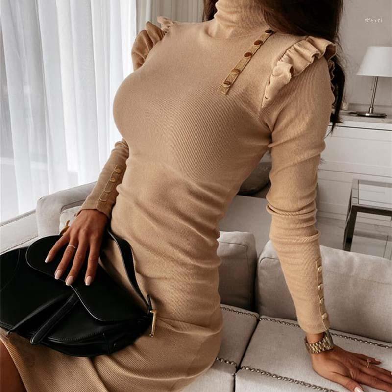 

Casual Dresses Sweater Dress Women Knitted Sexy Midi Fashion Long Sleeve Slim Soft Oversized Outfits Inner Wear Vestidos Clothing Female, Khaki