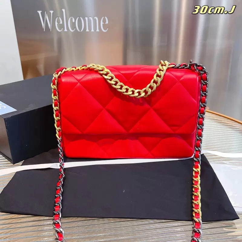 

Designer handbag Fashion Trend 19 Maxi Jumb Sheepskin Bag quilted Classic Flap horizontal Shoulder Wallet Large capacity Gold metal hardware 8 colour options 30CM, Box