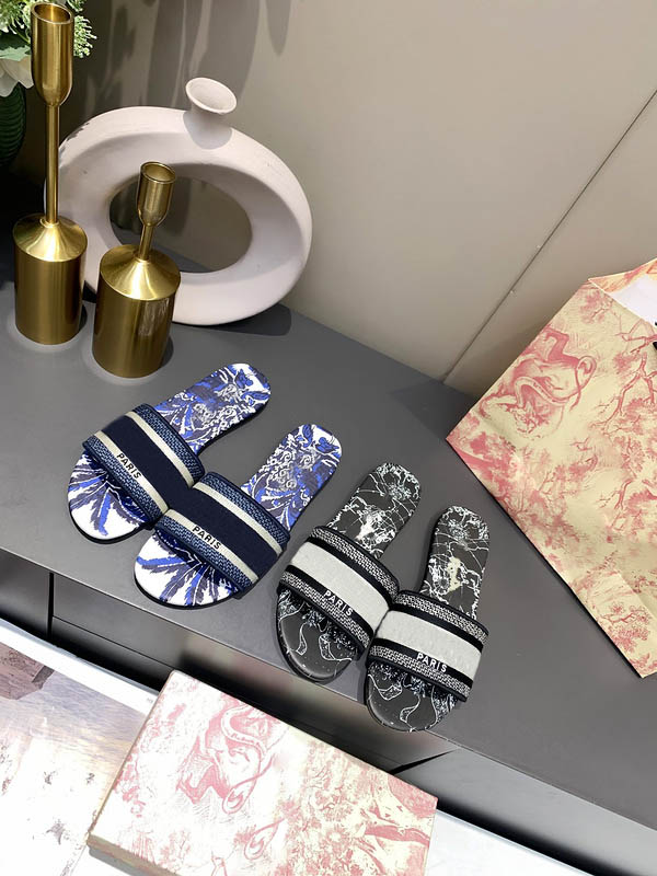

Stylish Women Dways Slide slippers Gray Toile de Jouy Embroidered Cotton Casual sandals Designer Luxury Fashion Ladies Beach Flat Flip Flops, #2
