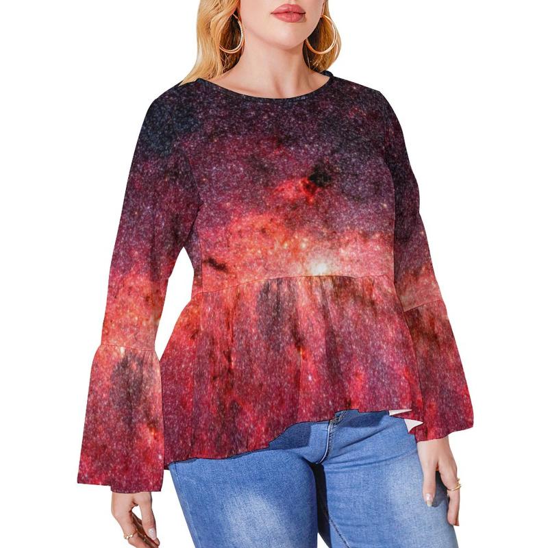 

Women's Plus Size T-Shirt Colorful Galaxy Sky T Shirt Milky Way Print Vintage Ruffled Shirts Casual Tee Graphic Clothes Birthday GiftWomen's, Style-4